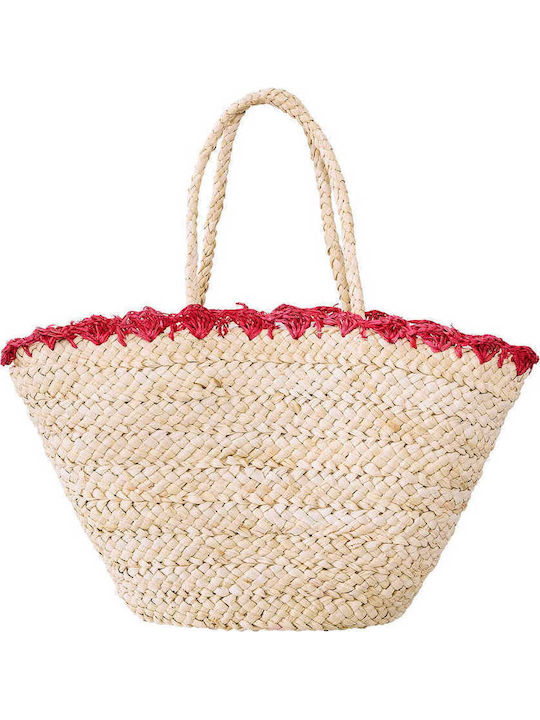 Celestino Damen Strandtasche Korbweide Herz Beige