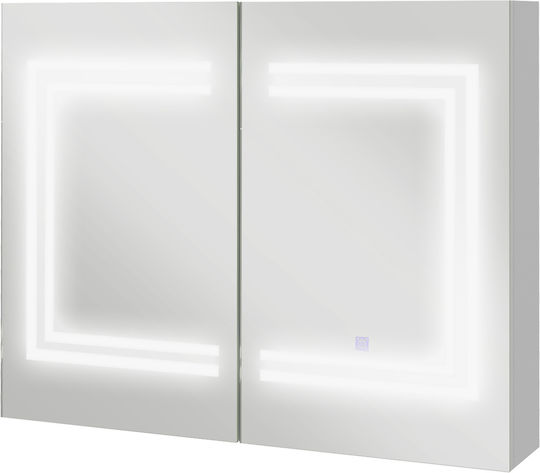 Kleankin Огледало за баня LED Touch от MDF с полица и шкаф 80x65cm Бял