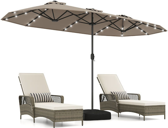 Professional Floor Parasol Circular Metal Brown with Base and LED Lighting Φ4.05m NP13436DE-CF