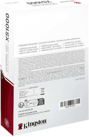 Kingston XS1000 USB-C External 1.8" SSD 1TB Black