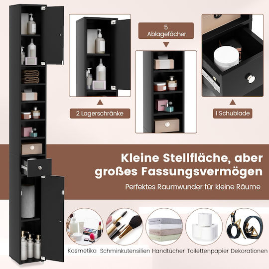 Costway Bathroom Column Cabinet Wall Hung M20xL20xH180cm Black