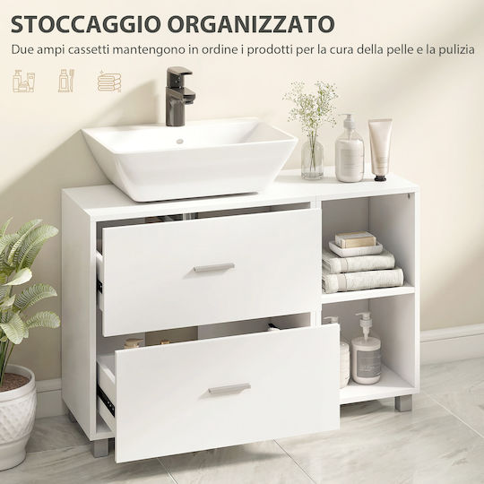 HomCom Badezimmer Waschtisch-Einheit Melamin M90xB30xH60cm Weiß