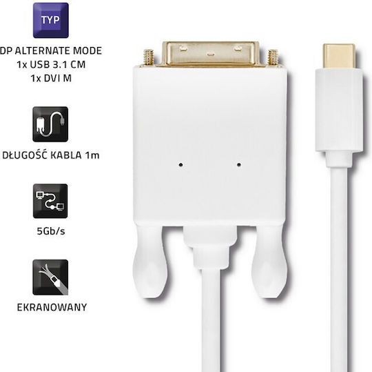 Qoltec Cablu USB 3.1 Tip C Masculin DVI Masculin 4K Mod Alternativ 1m