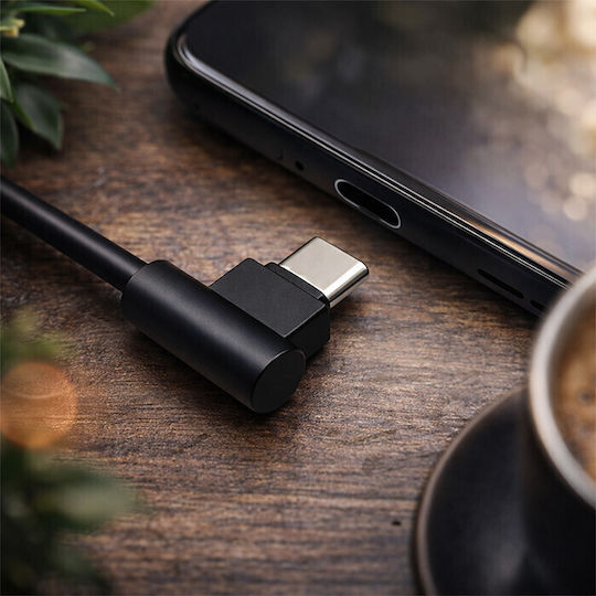 Qoltec Winkel (90°) USB 2.0 Kabel USB Typ-C männlich - USB-A Schwarz 1m 50495
