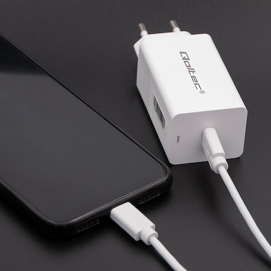 Qoltec USB 2.0 Cable USB-C male - USB-C 5W Λευκό 1.4m 52344