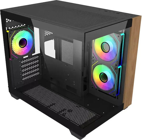 CoolerMaster Elite 481 Wood Gaming Mini Tower Computer Case with Side Window and ARGB Lighting Black
