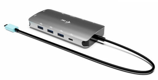i-tec USB-C Docking Station with HDMI/DisplayPort 4K PD Ethernet and 3 Monitor Connection Silver (C31NANOTRIDOCKPD)