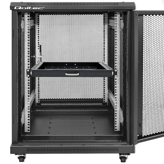 Qoltec Solider Stahlplatten-Rackhalter 600*600 Ausziehbar Schwarz