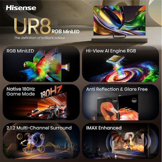 Hisense Smart Τηλεόραση 55" 4K UHD Mini LED UR8S HDR (2026) 55UR8S