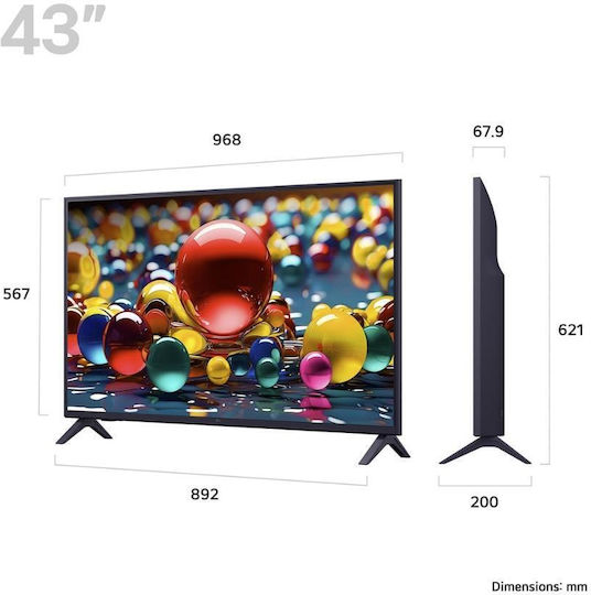 LG Smart Τηλεόραση 43" 4K UHD LED AI UA74 HDR (2025) 43UA74006LB