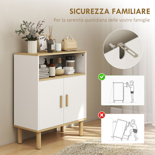 HomCom Badezimmerschrank 60x29.5x76.5cm Natürliches Holz