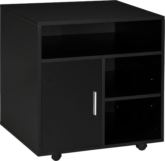 Дървен Офисен Шкаф с Колела Черен 60x50x65.5см