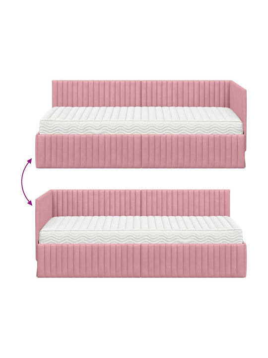 Ein Einzelbett Mit Samt Rosa Mit Lattenrost & Matratze 90x190cm