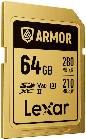 Lexar Armor Gold Card de Memorie Lsdamgl064g-rnnng 64gb Sdxc Uhs-ii U3 V60 Oțel Inoxidabil Ip68