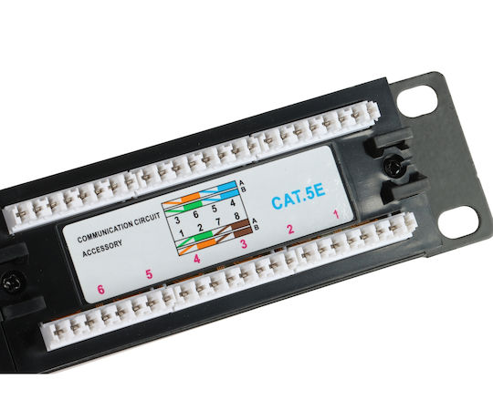 Delta Patch Panel για Rack 1U 19" 24 Θυρών Μαύρο