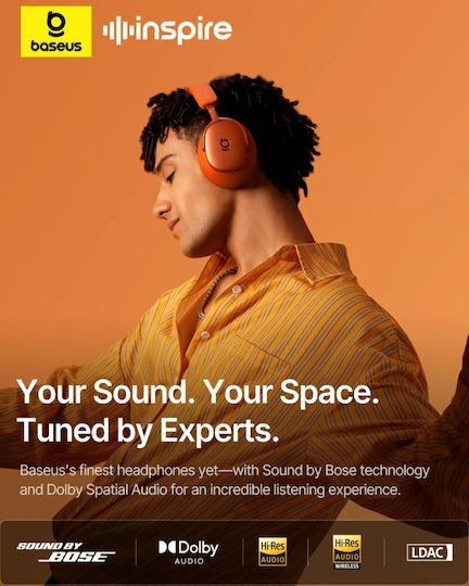 Baseus XH1 OS Sound By Bose Wireless Wired Over Ear Headphones With 100 Hours Playing Time Sunset Coral