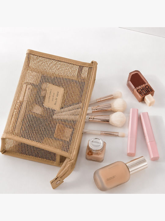 Jetbags Rz11136-49 Travel Toiletry Bag Makeup Organizer Mesh Cosmetic Bag Gold 26x26x16cm