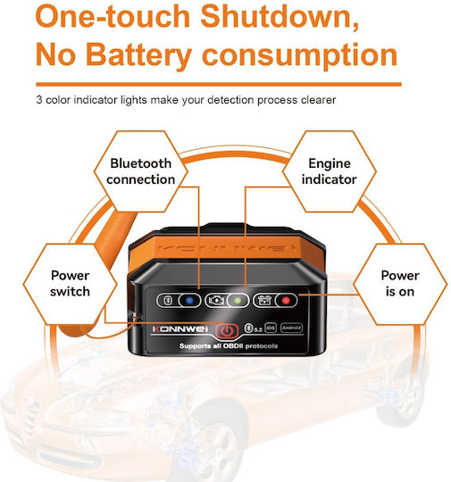 Konnwei Διαγνωστικό Αυτοκινήτου ELM 327 OBD 2 με Bluetooth