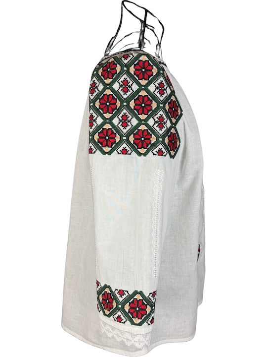 Bluza Damă Bumbac Mânecă Lungă Alb/Portocaliu