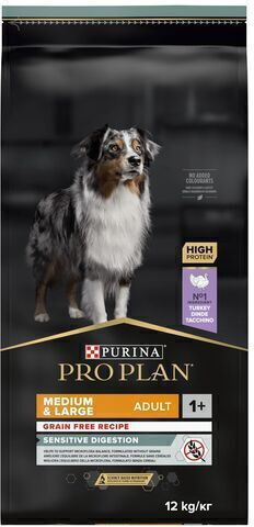 Pro Plan Sensitive Digestion 12kg Dry Food Grain-Free for Adult Medium & Large Breed Dogs with Turkey