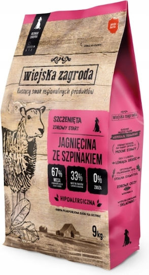 Wiejska Zagroda 9kg Trockenfutter ohne Getreide & Gluten für Welpen kleiner Rassen mit Lamm und Spinat
