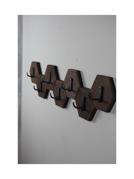 SteweHome Wooden Wall Hanger 14 Hooks Brown 76x18x18cm