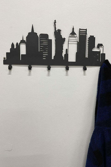 SteweHome Metal Wall Hanger 6 Hooks Black 55x24x24cm