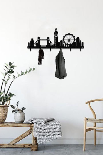 SteweHome Cuiere de Perete Metalic cu 6 Compartimente Negru 55x21x21cm SteweHome Cuiere de Perete Metalic cu 6 Compartimente Negru 55x21x21cm