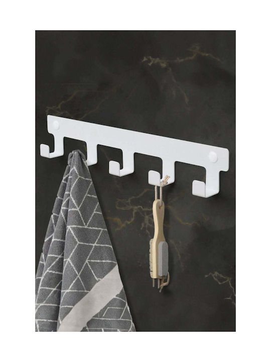 SteweHome Metal Wall Hanger 5 Hooks White