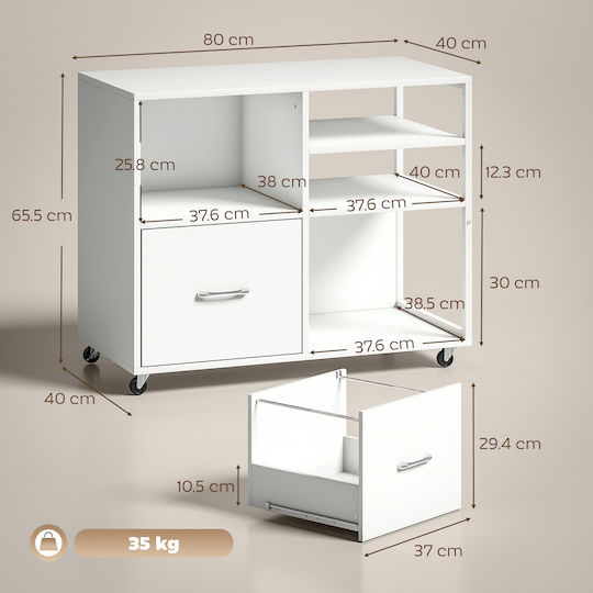 Графейно с Колела Бяло 80x40x65.5см