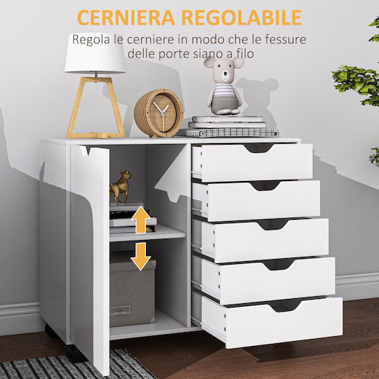 Wooden Office Drawer Unit with Wheels White 78x40x66.5cm