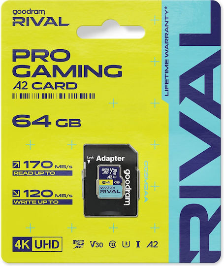 GoodRAM microSDXC 64GB U3 V30 A2 UHS-I 100MB/s с адаптер