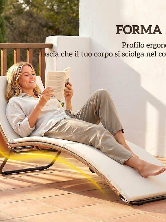 Șezlong Rattan cu Pernă Bej 175x57x80 cm