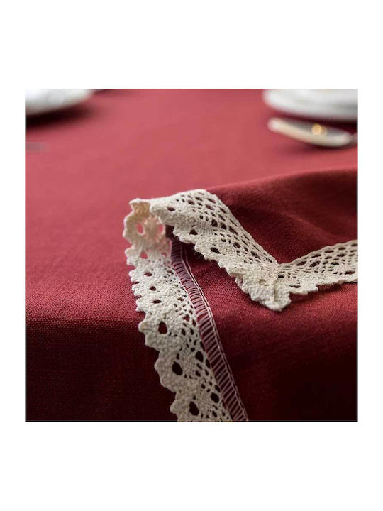 FRIPIA Față De Masă Din In Cu Dantelă Burgundy 140x250cm