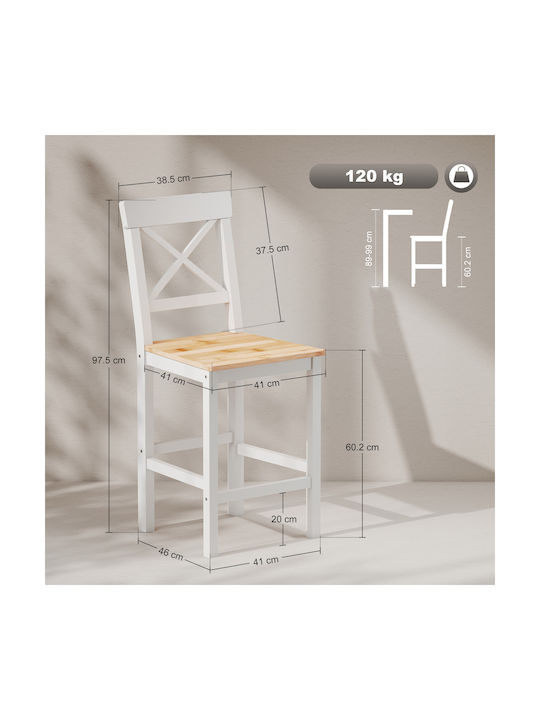 Bar Stool with Backrest Wooden Natural/White 2 Pieces