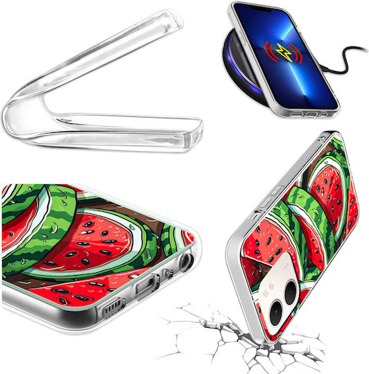 Oppo A5x Fotohülle Rückseite Wassermelone + 9h Gehärtetes Glas