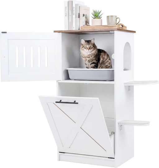 Costway Cat Litter Cabinet 2 Scratching Surfaces White 115 x 45 x 84 cm Ps7897wh