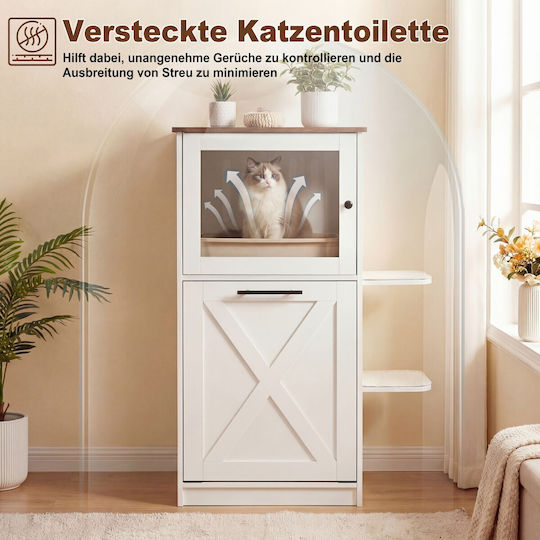 Costway Cat Litter Cabinet 2 Scratching Surfaces White 115 x 45 x 84 cm Ps7897wh