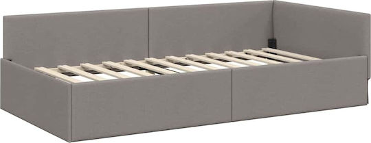 Wandbett Einzel mit Stoff Taupe mit Lattenrost & Matratze 80x200cm