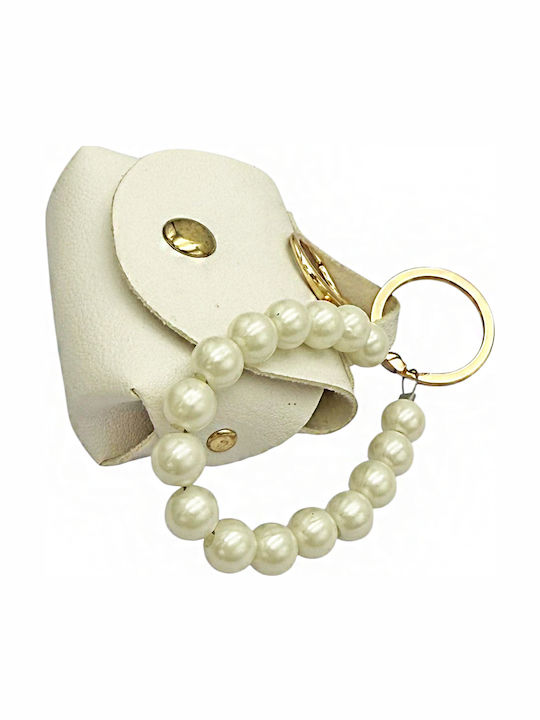 9-04 Mini Leather Bag Charm Pearls Savil Λευκό