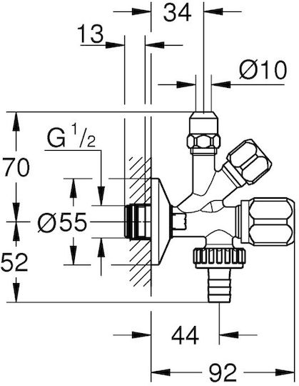 Grohe Valve Tap Angle Valve 1/2" X 3/8" X 3/4" Chrome 2 Outlets Individual Valve Each Outlet