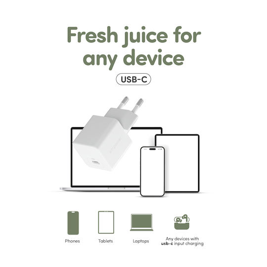 Empower by PanzerGlass Ladegerät ohne Kabel GaN mit USB-C Anschluss 30W Stromlieferung Weißs (EM52411)