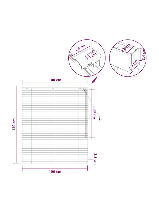 vidaXL Jalousie Sonnenschutz Hölzernes in Brauner Farbe P100xH130cm