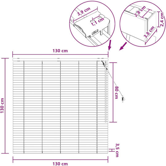 vidaXL Jalousie Sonnenschutz Hölzernes in Weißes Farbe P130xH130cm