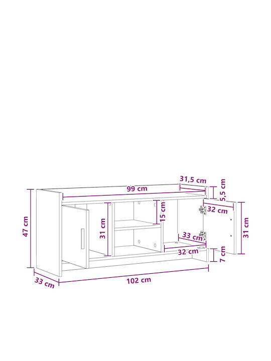 TV-Ständer aus Metall & Eiche Spanplatte M102xT33xH47cm