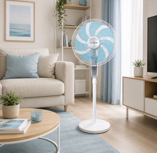 Gruppe Ανεμιστήρας Ορθοστάτης 70W Διαμέτρου 45cm White Blue