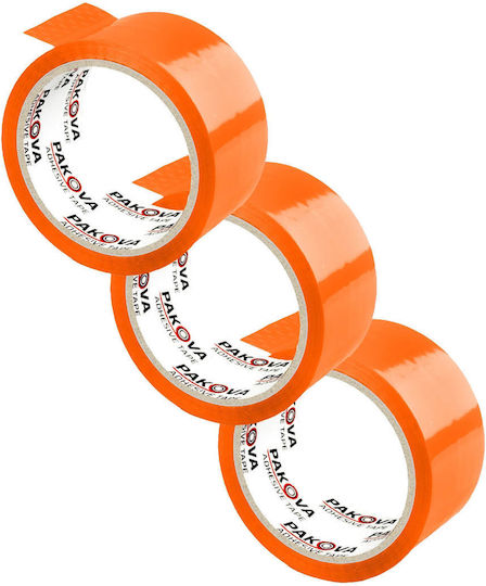Ταινία Συσκευασίας Pakova Packing Tape σε Πορτοκαλί Χρώμα 3τμχ