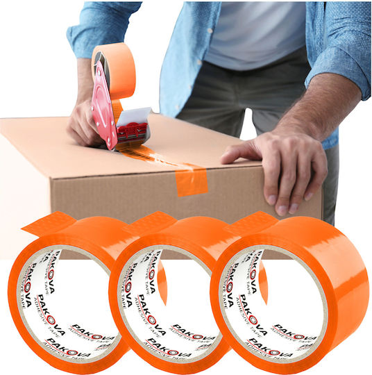 Ταινία Συσκευασίας Pakova Packing Tape σε Πορτοκαλί Χρώμα 3τμχ