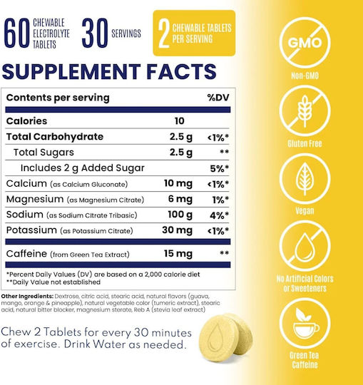SaltStick Electrolyte Fast Chews + Caffeine Tropical Twist 60 Chewable Tablets