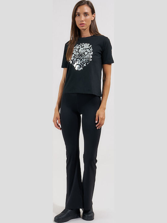 Women's T-shirt Floral Black 1156560009-Black